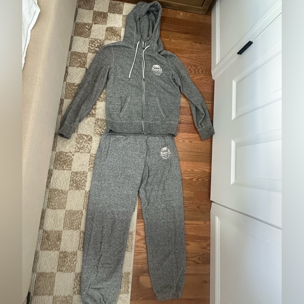 Gray Hooded Roots Tracksuit - joggers + zip up hoodie